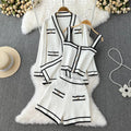 Wholesale 2026 Spring Temperament Color Contrast V-neck Knitted Cardigan Suspender Vest High Waist Shorts Women's Suit