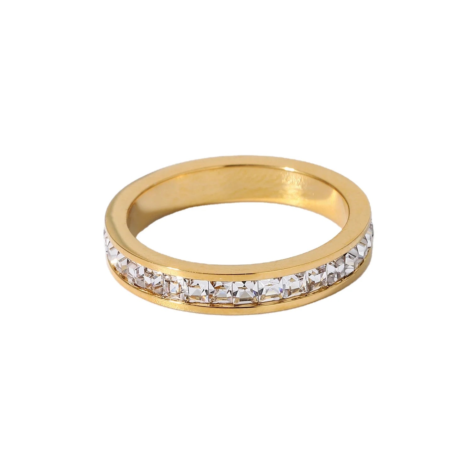 Stainless Steel Zircon Women Titanium Ring with 18K Gold Plated Jewelry Fashion Accessories Gift