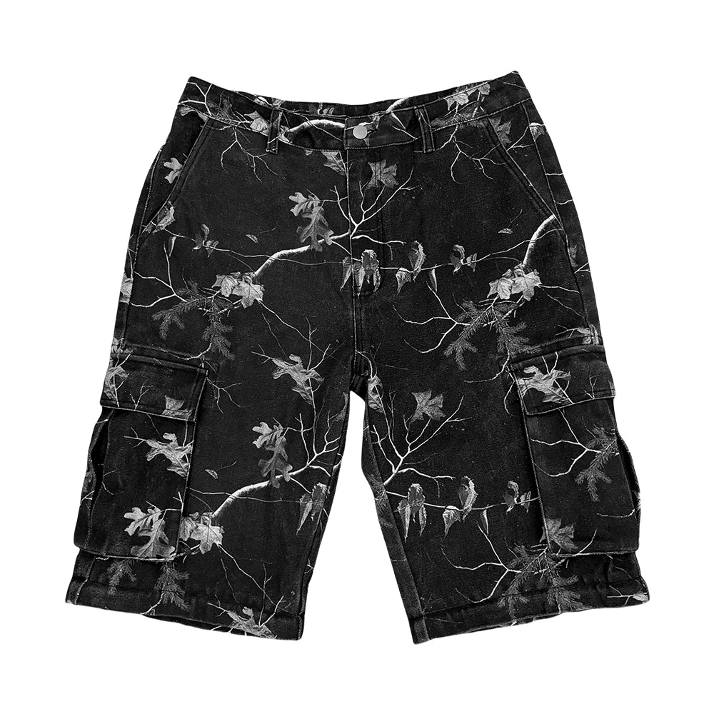 TOPSHOW Custom Full Digital Print Real Tree Camouflage Jorts Hunting Oversized 3/4 Shorts Canvas Baggy Camo Cargo Shorts for Men