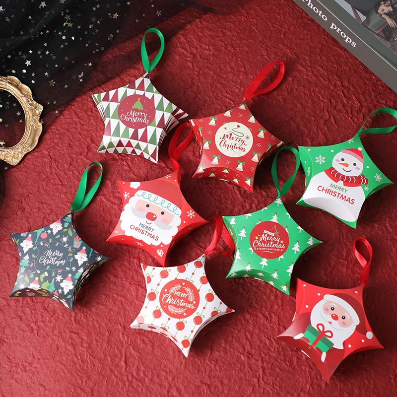2024 Christmas Star Gift Box Chocolate Candy Cookie Small Folding Box Paper Packaging Chocolate Candy Snowflake Shaped Box