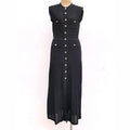 Trendy Crew Neck Spring Casual Knitted Lady Button up Sleeveless Elegant Slim French Midi Casual Dress