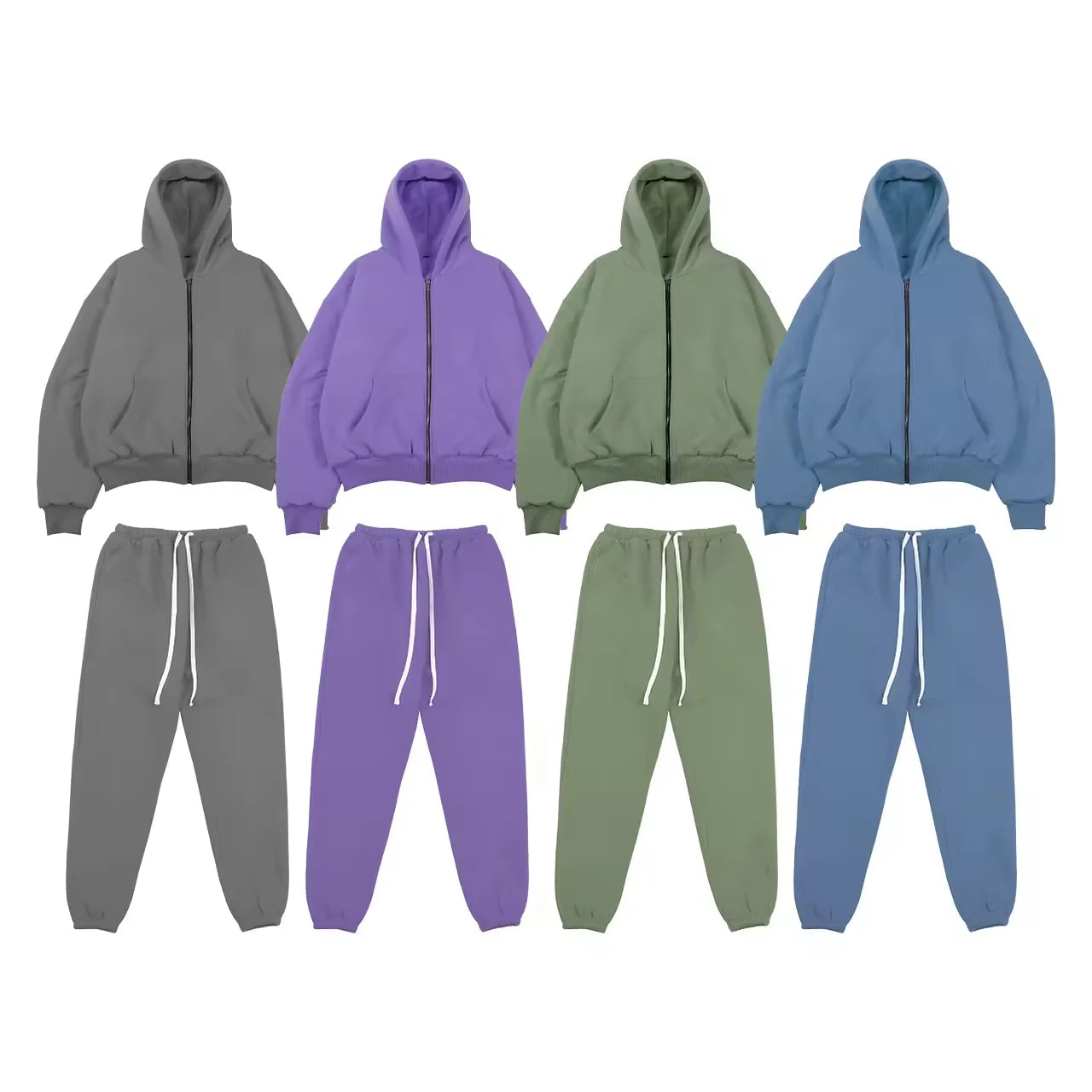 Winter Tracksuit Men Unisex Custom Logo Oversized Zip-Up Hoodies Jogger Set High Quality Flared Sweatpants Eco-Friendly