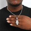 Hip Hop Jewelry Hamsa Hand Pendant Iced Out CZ Cubic Zirconia Necklace Iced Hamsa Hand Pendent Necklace in White Gold Jewelry