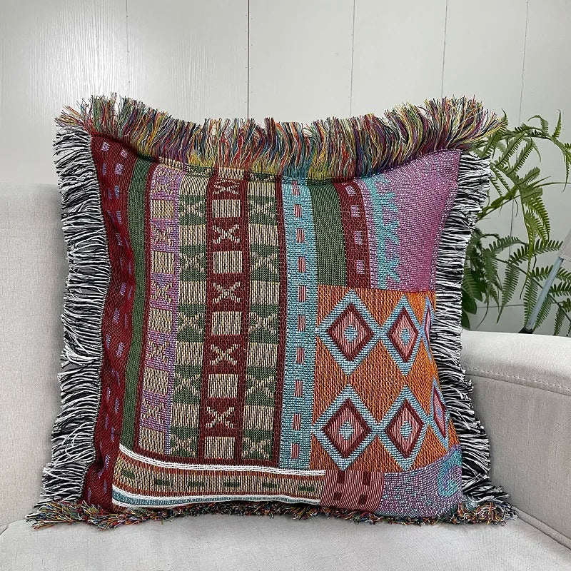 New Style Custom Eco-Friendly Removable & Washable Tapestry Woven Floral Pattern 45x45cm Sofa Cushion Covers with Fringe
