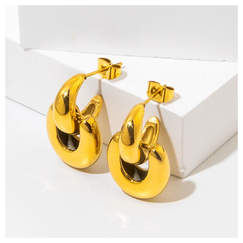 Powell PVD 18K Gold Jewelry New Arrival Stud Earrings Zircon Waterproof Stainless Steel Non-Tarnish Tarnish-Free Geometric