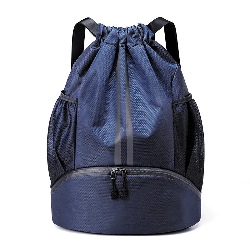 Polyester Custom logo Waterproof Casual Sports Bag Gym Drawstring Backpack Basketball Backpack with Shoe Compartment