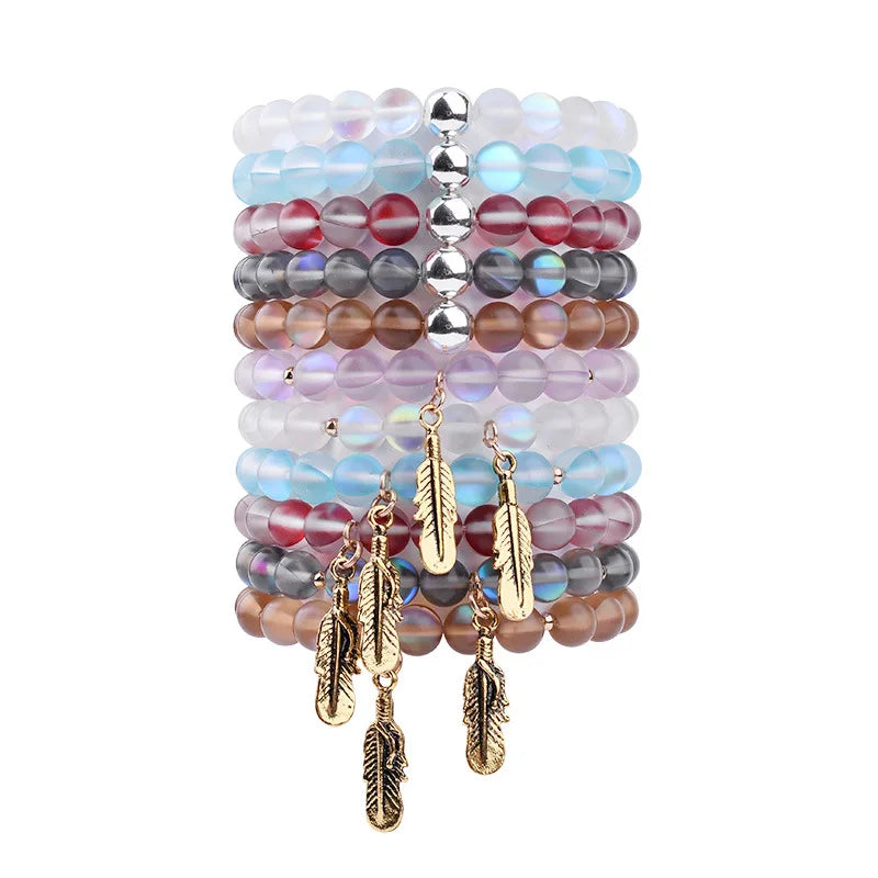 Wholesale Trendy Adjustable Rainbow Moonstone Crystal Beaded Bracelet Silver for Women Wedding & Anniversary Gift Jewelry