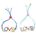 2024 Spring Summer New Fashion Brass Blue Wax Rope Bracelet Colored Crystal Beaded LOVE Big Words Adjustable Gift 18K Gold
