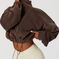 Custom Women's Fitness Sportswear Crop Tops Wool Zipper Turtleneck Crop Sweatshirts Jacket