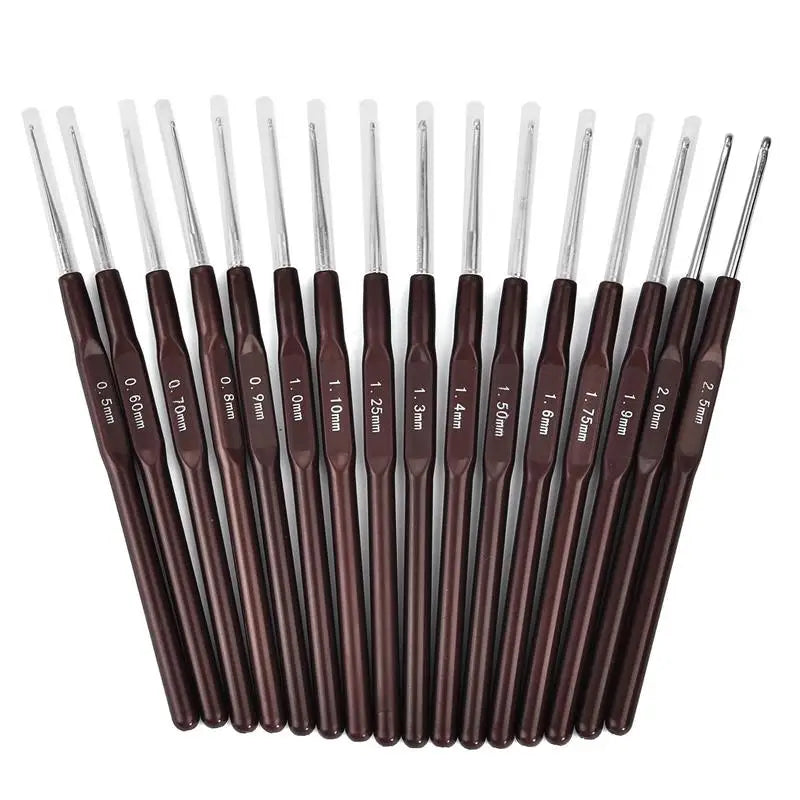 Set of 16 Crochet Hooks and Knitting Needles 0.5mm-2.7mm Plastic Handle Steel for Lace Sewing Simple Style