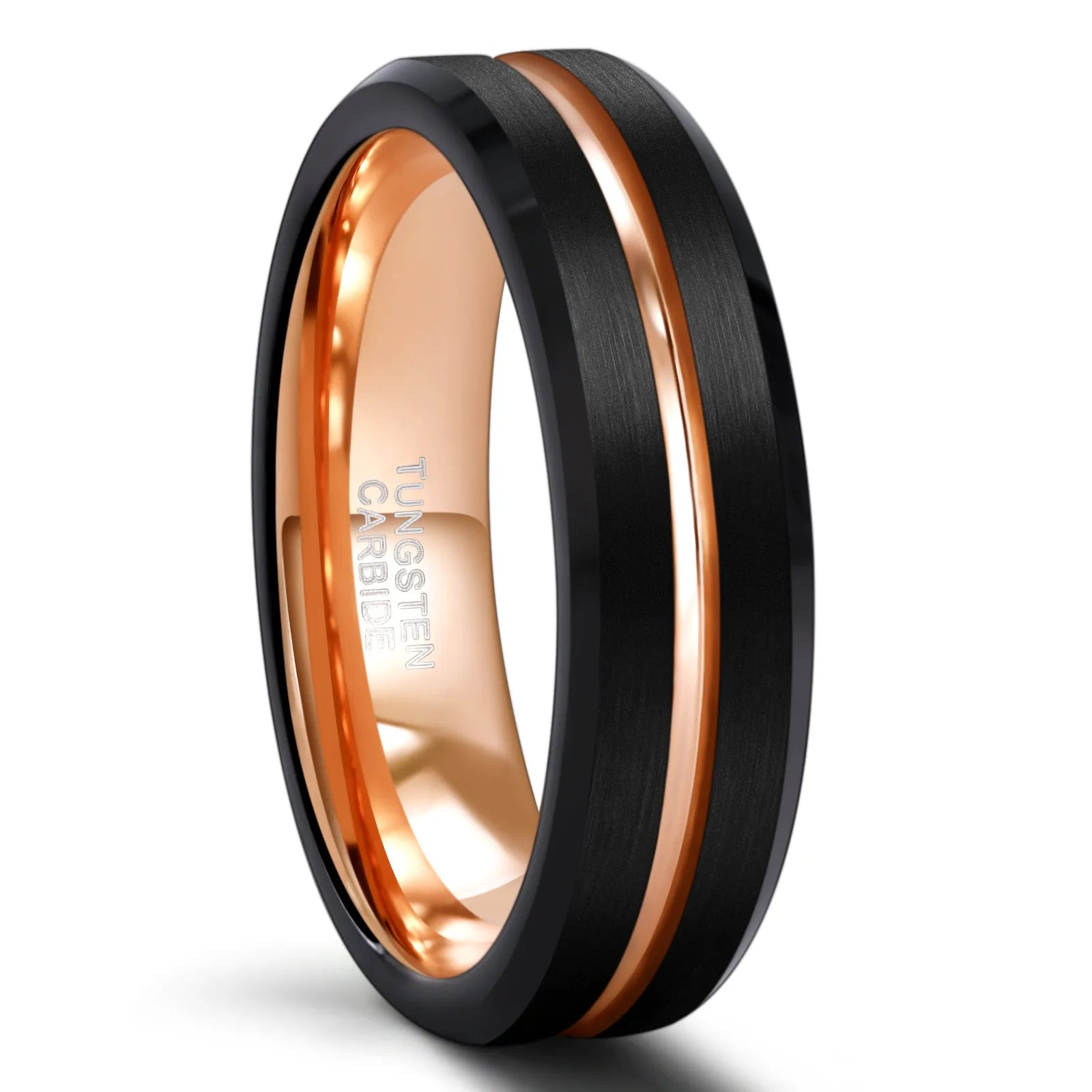 OAHLAN 6mm/8mm Customized Brushed Black Plated Rose Gold Inlay Tungsten Carbide Rings for Men Women Wedding Engagement Gift