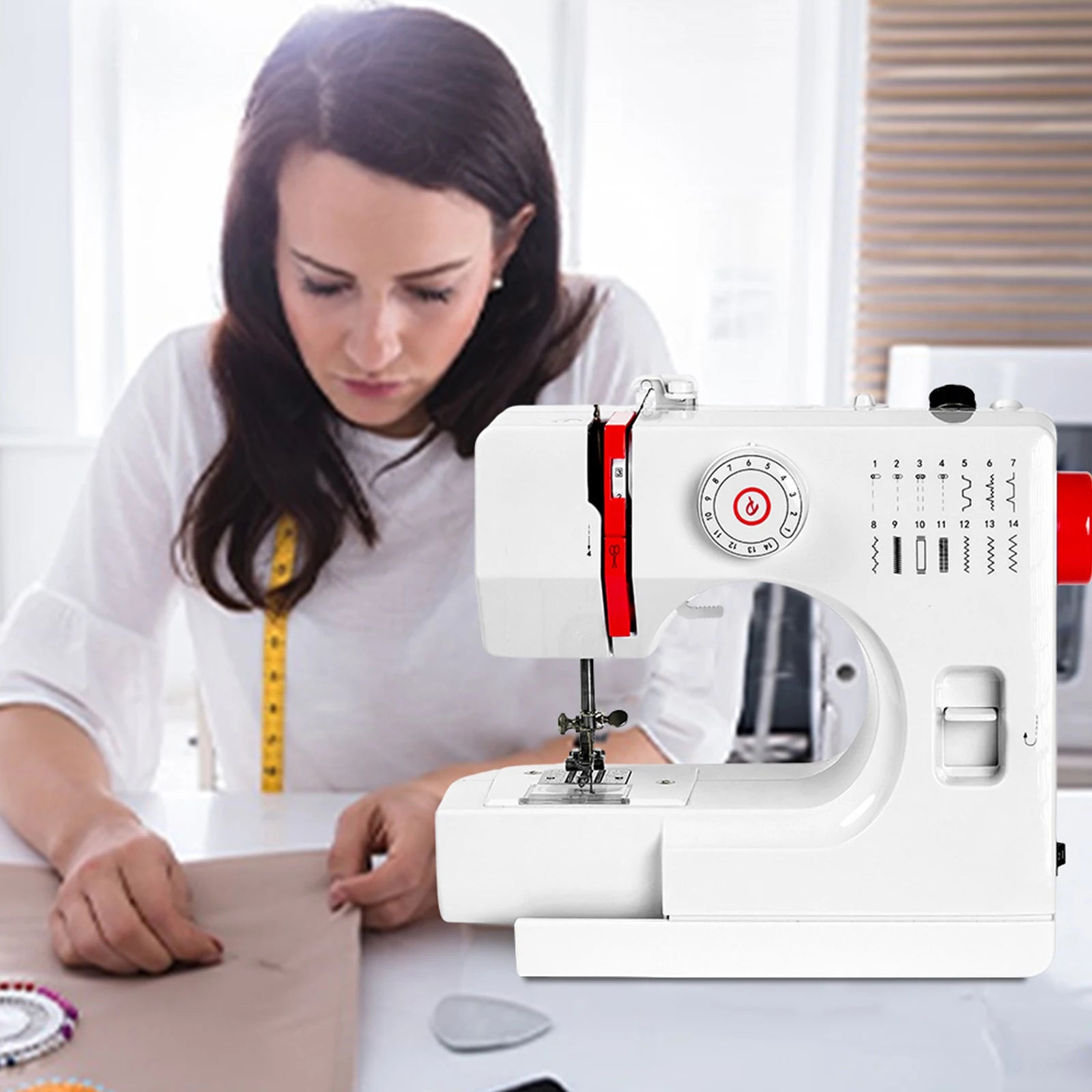 EU Stock 728 Mini Electric 14 Stitches Sewing Machine W/Extension Table Cotton Fabric and Sewing Kit for Home-Friendly Beginner