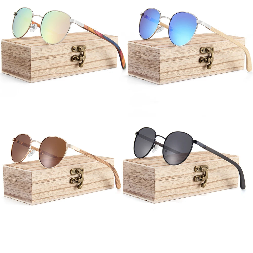 Custom Logo Laser Printing Wood Temples Sunglasses Men Swimming Polarized Oem China Wholesale Round Women Wooden Sunglasses
