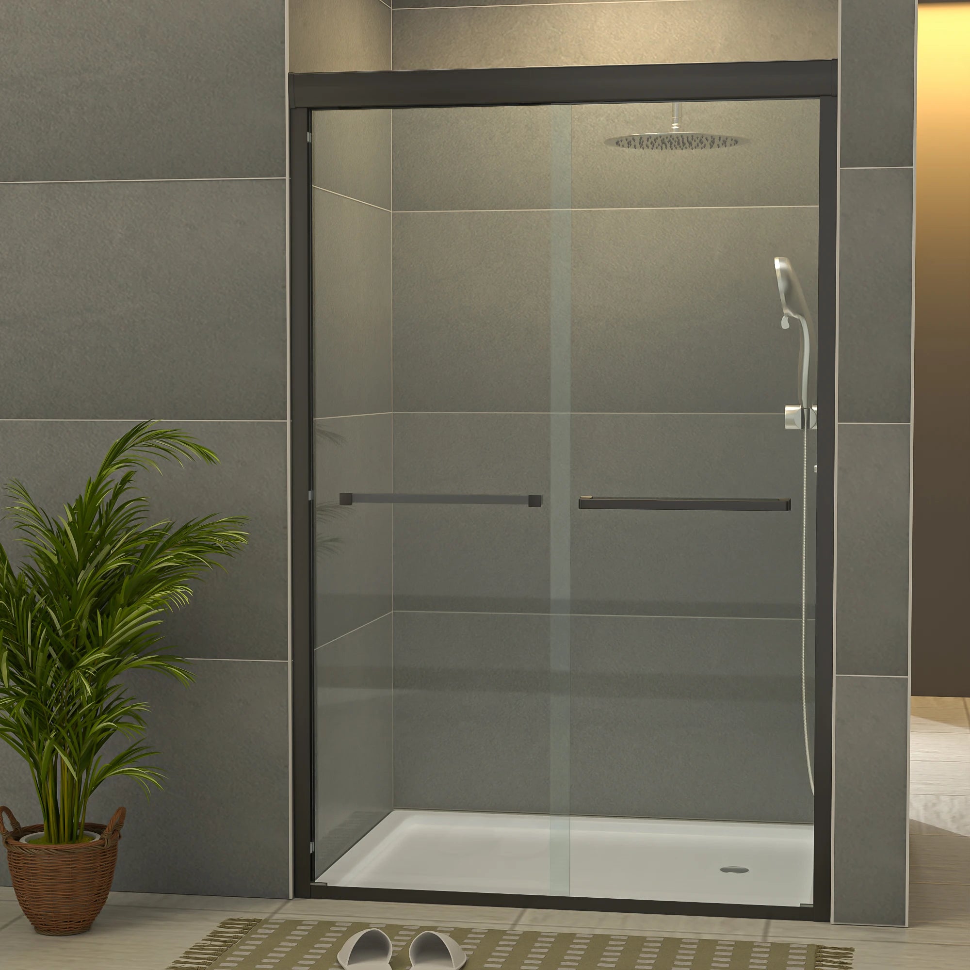 48" W * 76" H 5/16" (8mm) Clear Tempered Glass Matte Black Finish Double Sliding Glass Shower Door