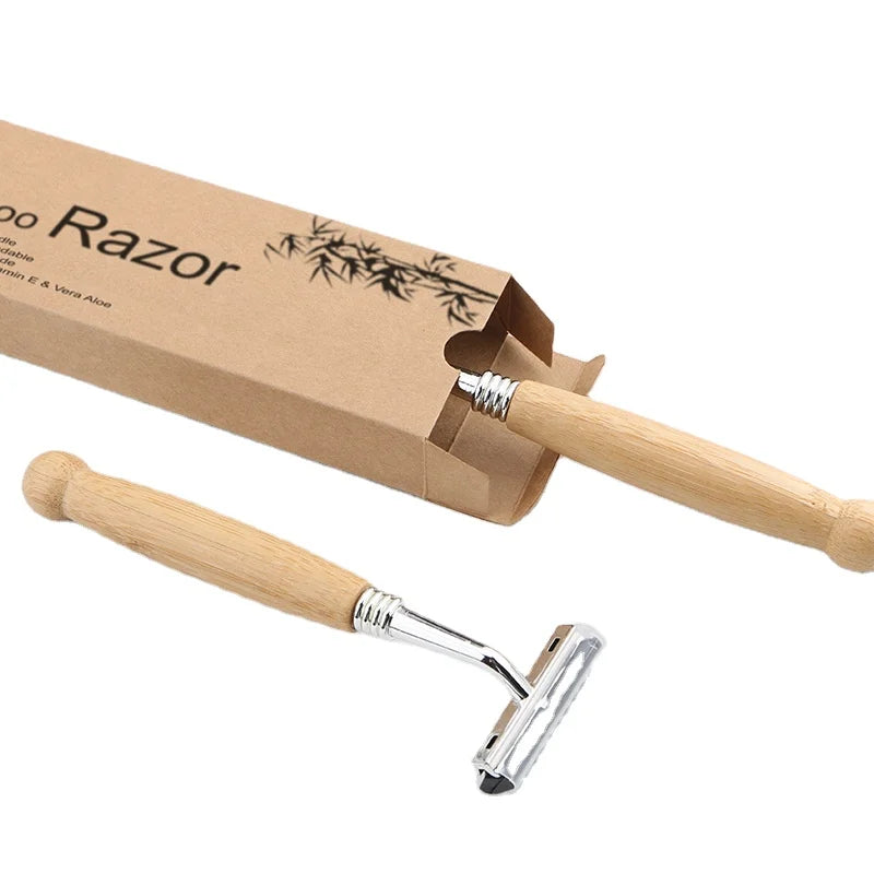 Hotel Use Eco Friendly Material Bamboo Handle Razor With Replaceable Refill Cartridges Shaving Razor