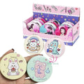 12PCS/Box Cartoon Round Mirror Double Sides 2X Magnification PU Leather Folding Portable Pocket Makeup Mirror