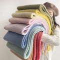 Winter Thickened Warm Cashmere Solid Color Shawl Girl Outdoor Heavy Brushed Scarves With Tassels