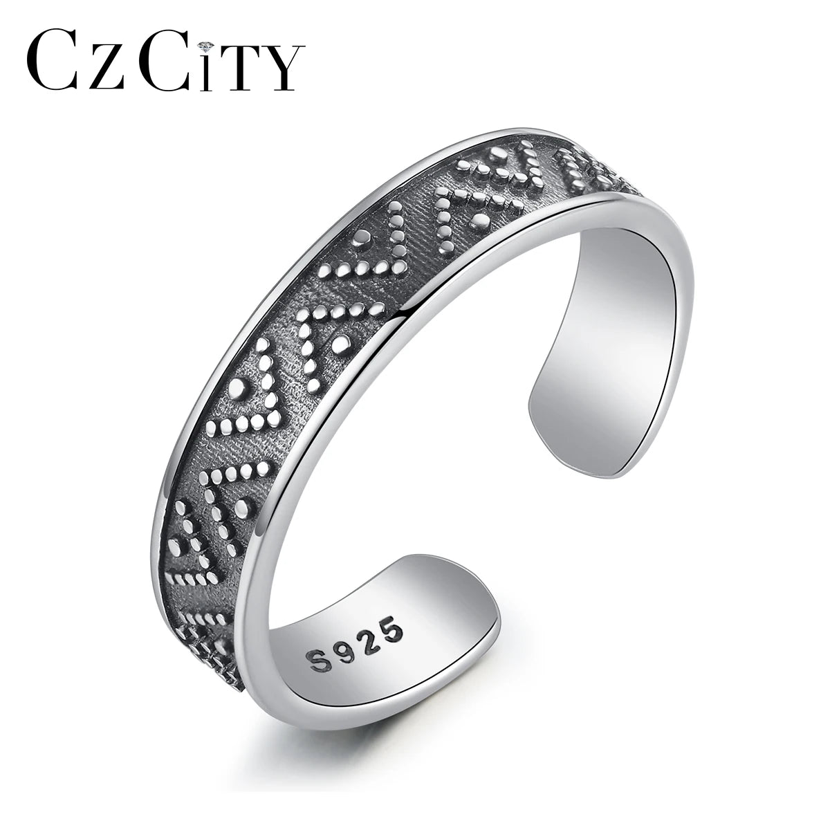 2026 CZCITY Thai Silver Class Chunky Turkish Man Stylish Boy Finger Black Silver Vintage Punk Metal Ring