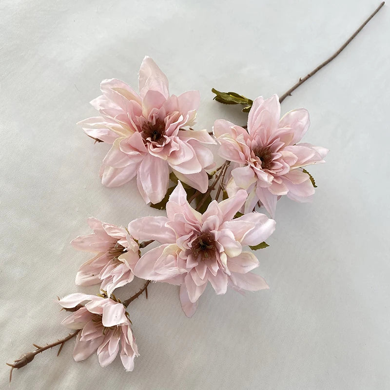 Multicolor-Dirty Pink Flores Artificiales 5 Head Dahlia Flowers for Wedding Decoration