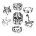 Hot Sale Vintage Silver Plated Adjustable Open Stacking Ring Punk Cool Gothic Skull Snake Shape Ring for Unisex
