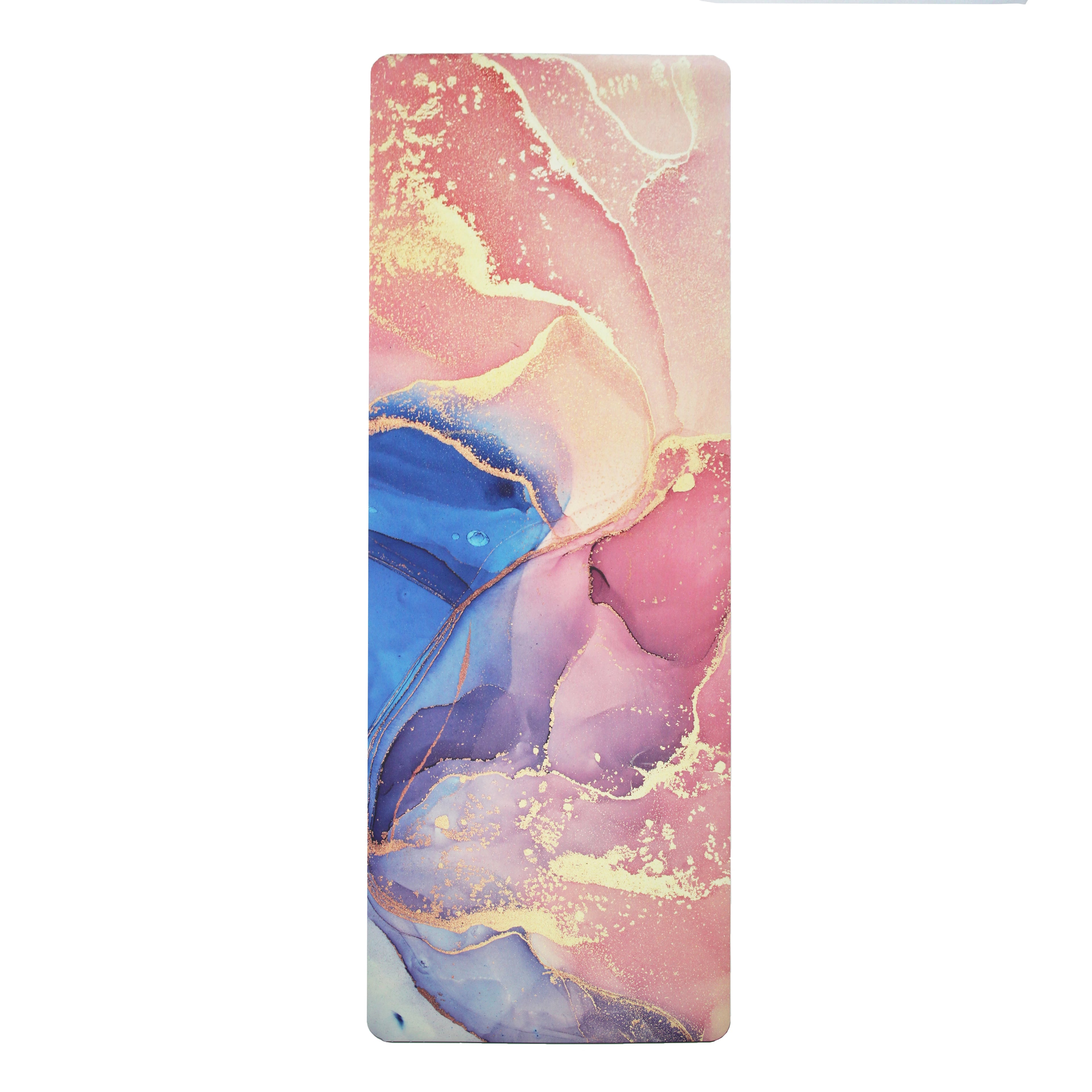 2025 Trendy Natural Vegan Leather Pink Marble Purple and Teal Gold Matt PU Rubber Yoga Mat Coconut Fiber Custom Printed Rugs
