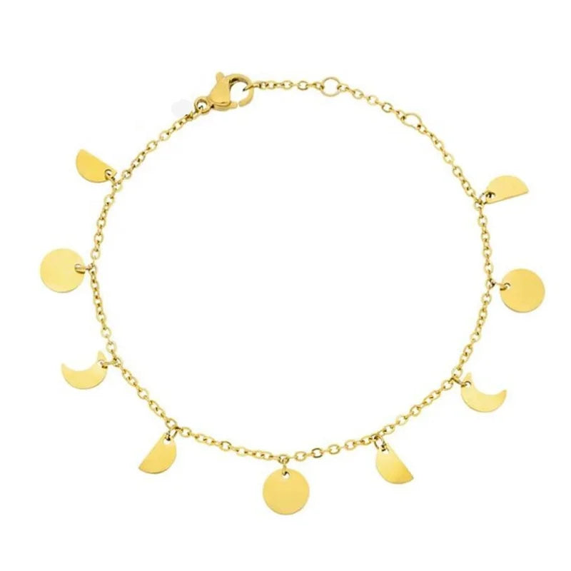 High Polished Stainless Steel LUNA Sun Moon Semicircle Charms Classic Style Gold Plated Fashion Chain & Link Bracelet Connector