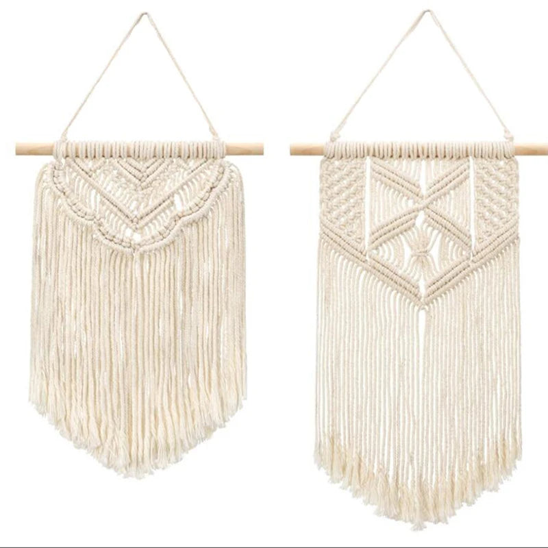 Set of 2 Geometric Bohemian Cotton Macrame Wall Hanging Boho Home Decor for Living Room