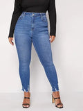 Women's Casual Style Blue Stretch Slim Skinny Jeans Plus Size Ripped Denim Pencil Pants Autumn Fashionable Solid Washed Waist