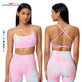 Best Selling Women's Workout Tie Dye Sports Bras Fitness Cross Back Padded Middle Impact Yoga Bra Breathable Crop Tank Top