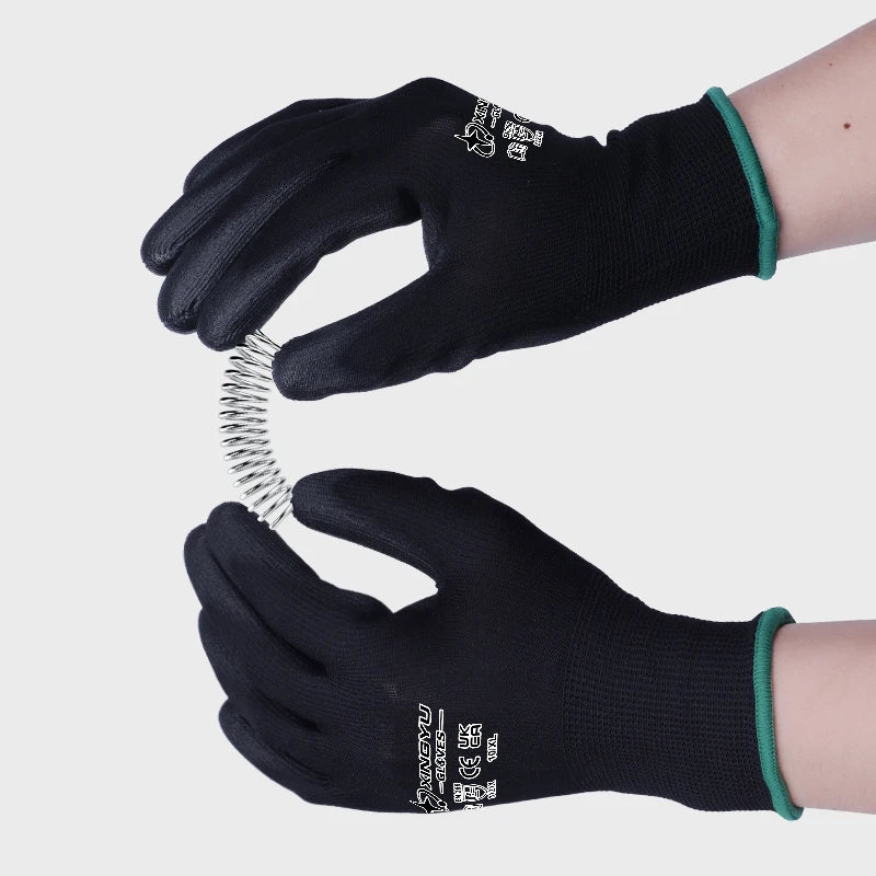 XINGYU CE Certificated Work Gloves Black PU with Nylon Lining EN388 Safe for Garden Mechanic Home Improvement & Cleaning