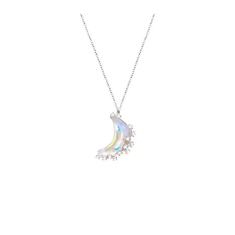 Stars Moon Rainbow CZ Couple Clavicle Stainless Steel Necklace