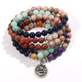 Chinese Words Women 8mm Multicolor Natural Stone Elastic Necklace Long Life Lock Dragon Charm Bracelet 108 Men Mala Jewelry