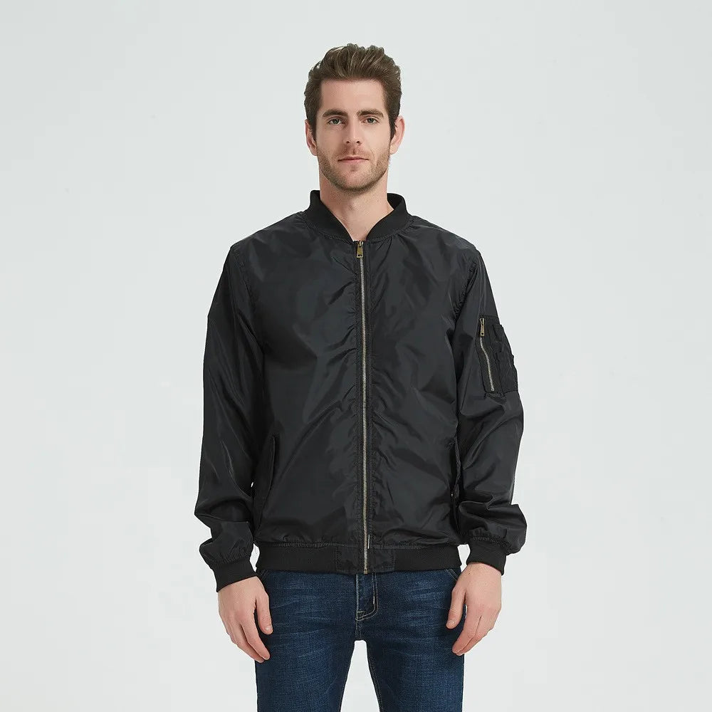 Men's Light Weight BomberJacket Full Zip Waterproof Flight Windbreaker Outdoor Golf Coat Classic Bomber Jacket