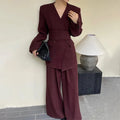 Boutique Wholesale 2025 Autumn New Style Fashionable Temperament Elegant Casual Waist Jacket Loose Wide Leg Pants Women's Set