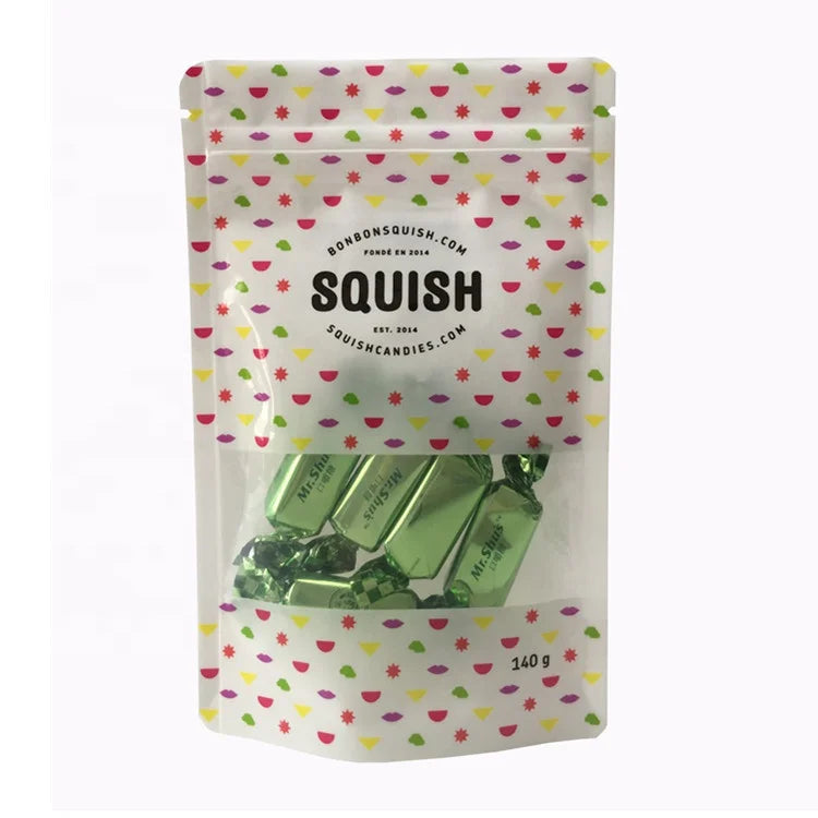 Custom Resealable Food Bags Plastic Bags with Zipper Biodegradable Doy Pack Stand up Bag with Window Candy Packaging Pouch
