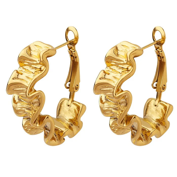 Stainless Steel 18K Gold Plated Irregular Fold Circle Earrings Titanium Steel PVD Personalized Geometric Curve Circle Earring