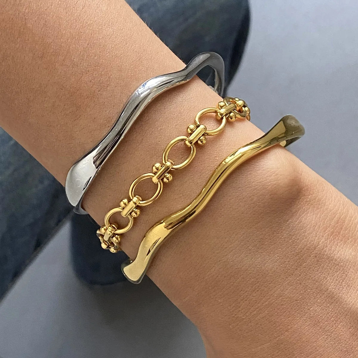 N&S Stainless Steel Open Cuff Bracelet Minimalist Adjustable Bangle High End Titanium Steel Jewelry Non Tarnish Wristband