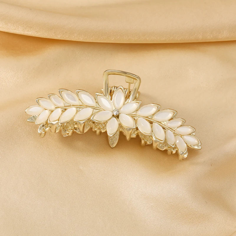 Wholesale Alloy Metal Fashion Metal Big Opal Pearl Headdress Hair Claw Opal Hair Claw Shark Clip