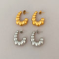 Dazan New HOT 18k Gold Plated Hypoallergenic Stainless Steel Vintage Bead OOTD Workplace Polished Circle Earrings for Gift