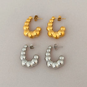 Dazan New HOT 18k Gold Plated Hypoallergenic Stainless Steel Vintage Bead OOTD Workplace Polished Circle Earrings for Gift