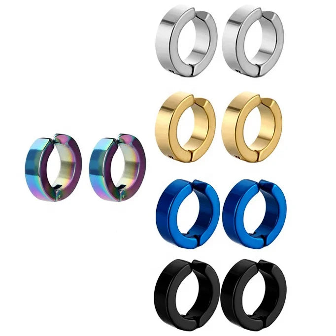 Hiphop Non Tarnish 18k Gold Silver Black Gun Plated Stainless Steel No Piercing Cuff Ear Clip Mens Punk Earring Jewelry for Boy