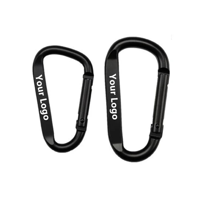 M4-M8 Custom Logo Black Finish Aluminum Spring Snap Hook D Shape Carabiner