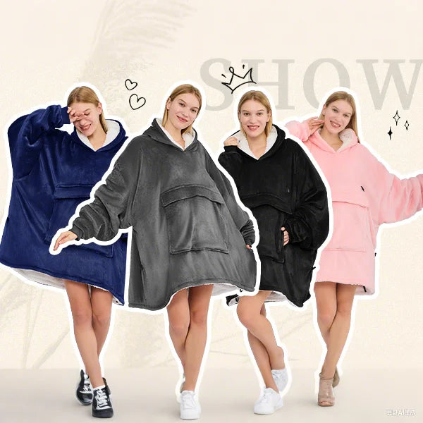 China Factory Giant Wearable Blanket Hoodie for Adult Sherpa Hoodie Blanket for Winter Oversized Sweatshirt Blanket with Pockets