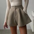 Enyami Minimalist Casual Chic Office Leisure Women Elegant Wide Leg Bermuda Simple High Waist Female Flared Shorts