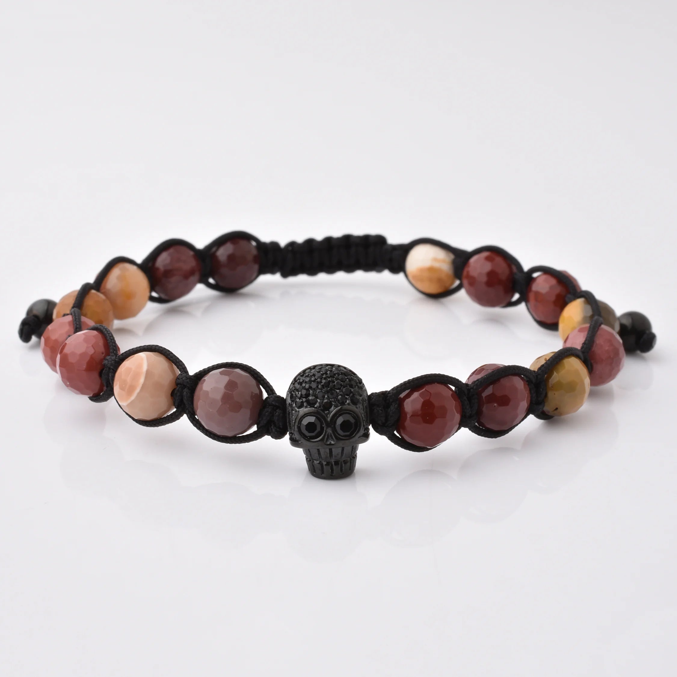 Handmade Jewelry Gift Hot Charm Bracelet Black Micro Pave Skull Head Facet Stone Beads Bracelet for Men