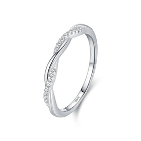 Ailmay 925 Sterling Silver Fashion Shiny Zirconia Staggered Line Design Finger Ring for Women Wedding Statement Fine Jewelry