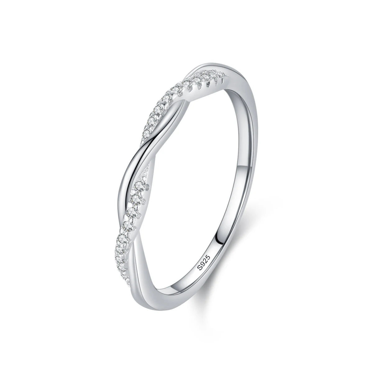 Ailmay 925 Sterling Silver Fashion Shiny Zirconia Staggered Line Design Finger Ring for Women Wedding Statement Fine Jewelry
