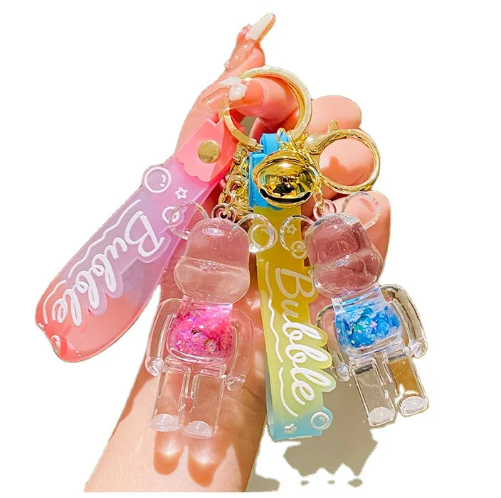 Creative Acrylic Oily Cartoon Bear Doll Floating Keychain Bag Pendant Delicate Accessories Car Pendant Liquid Kawaii Key Chain