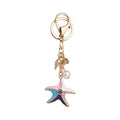 Summer Beach Delicate Whelk Sea Shell Keyring Wholesale Rhinestone Crystal Starfish Key Chain for Women