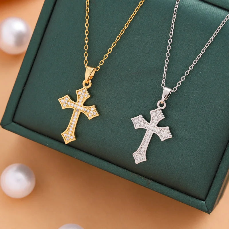 LC20260170 Wholesale Fashion Women Men Dainty Stainless Steel Zircon Cross Pendant Necklace for Gifts